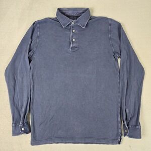 Fedeli Polo Shirt Mens 50 Medium Blue Italian Luxury Premium‎ Cotton Long Sleeve